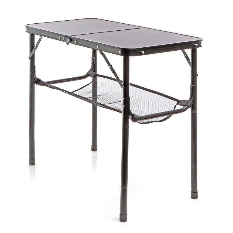 Terpo Kamp miza, črna 80 x 40 cm – aluminijasta zložljiva, višina 31/45/56/70 cm