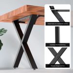 Terpo Komplet 2 črnih jeklenih nog za mizo v X-obliki 72 × 60 cm