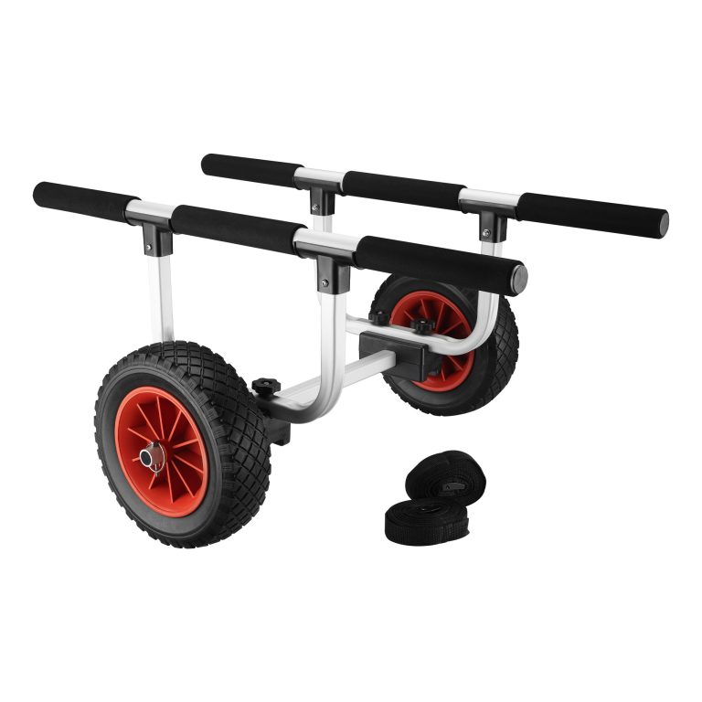 Terpo Nastavljiv aluminijast voziček za kanu do 90 kg – za čolne, kajake in SUP, z blazinami, PU kolesi Ø 22 cm in pasovi