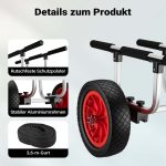 Terpo Nastavljiv aluminijast voziček za kanu do 90 kg – za čolne, kajake in SUP, z blazinami, PU kolesi Ø 31 cm in pasovi