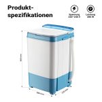Terpo Pralni stroj za kampiranje do 6 kg, 280 W – mini pralni stroj 37 x 38 x 66 cm s centrifugo in časovnikom