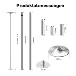 Terpo Profesionalna drog za pole dance Ø 45 mm – nastavljiva višina 2,31–2,74 m, jeklena, montaža brez vrtanja