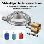 Terpo Regulator tlaka 50 mbar s propanovo cevjo 1,5 m – za jeklenke z navojem Ø 1/4" / 21,8 mm LH