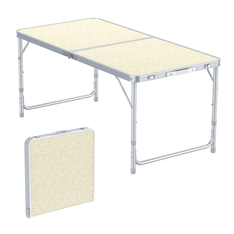 Terpo Zložljiva kamp miza 120 x 60 x 70 cm – nastavljiva višina 54/61/70 cm, aluminijasto ogrodje, plošča iz MDF
