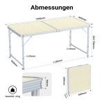 Terpo Zložljiva kamp miza 120 x 60 x 70 cm – nastavljiva višina 54/61/70 cm, aluminijasto ogrodje, plošča iz MDF