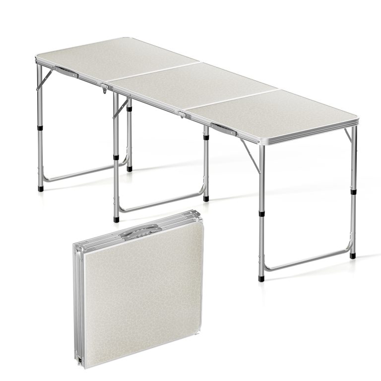 Terpo Zložljiva kamp miza 180 x 60 x 70 cm – nastavljiva višina 54/61/70 cm, aluminijasto ogrodje, plošča iz MDF