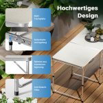 Terpo Zložljiva kamp miza 180 x 60 x 70 cm – nastavljiva višina 54/61/70 cm, aluminijasto ogrodje, plošča iz MDF
