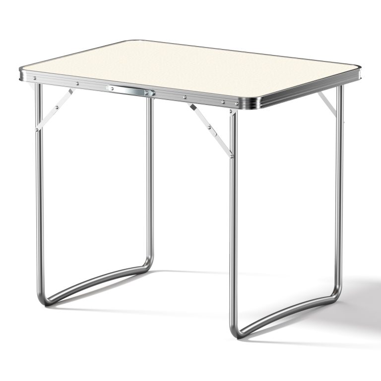 Terpo Zložljiva kamp miza 80 x 60 cm – bela plošča iz MDF, aluminijasto ogrodje, za kampiranje, vrt in balkon